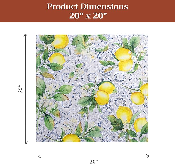 Maison d' Hermine Cloth Napkins Set of 4 100% Cotton Everyday Reusable Square Napkins Cloth Washable Dinner Party Wedding Restaurant Gifts for Mothers Day Spring/Summer (Citrus, 20" x 20")