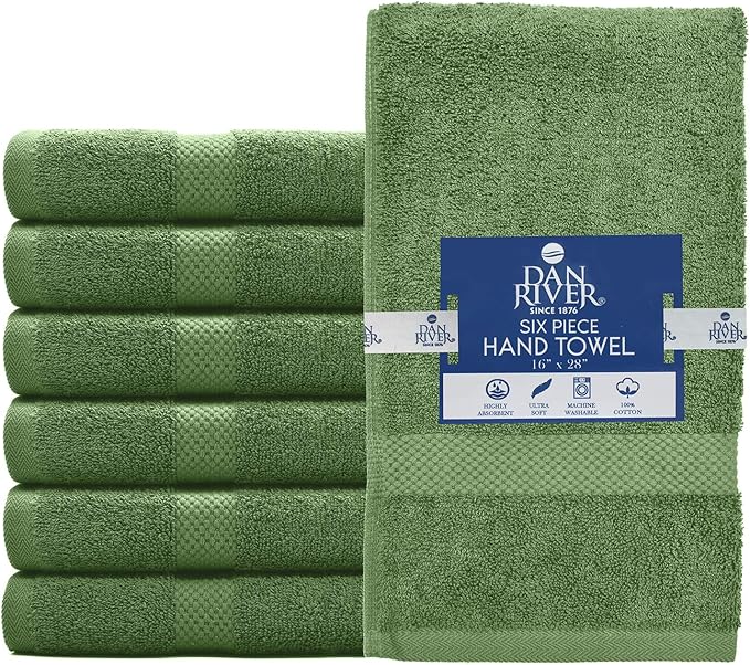 DAN RIVER Luxury Hand Towel – Soft, Absorbent, Quick-Drying, Premium Cotton Towel, Perfect for Everyday Use, 16x28 Inches - Sage Green