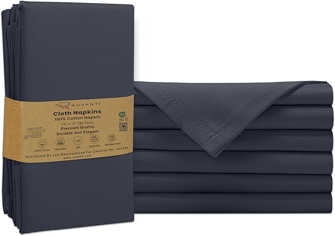 Ruvanti Cloth Napkins Set of 6, 100% Cotton High GSM 18x18 Inches Soft, Washable, Highly Durable & Absorbent, Perfect for Parties, Christmas, Thanksgiving Dinners – Ombre Blue