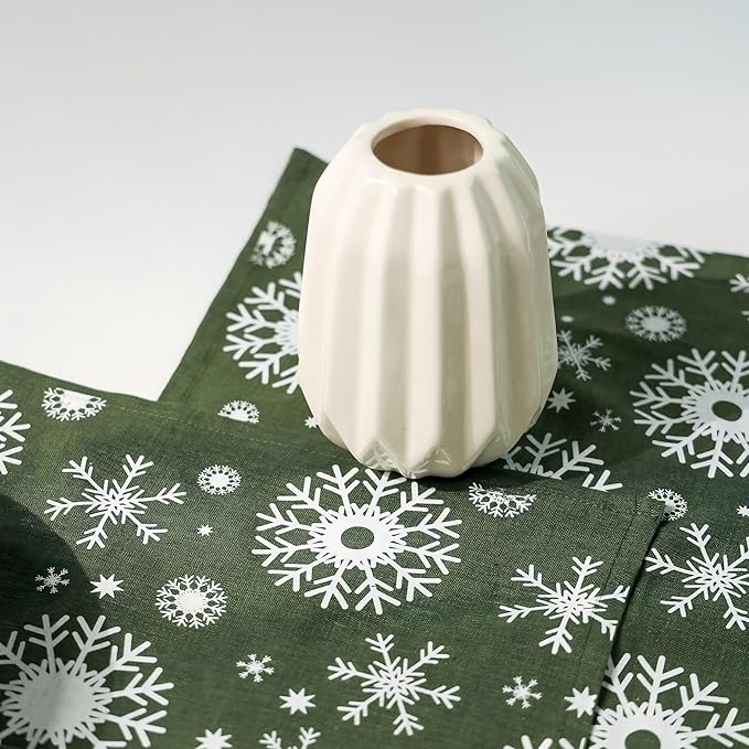 100% Pure Linen Christmas Napkins 15 x 15 Inch Snowflake Pattern - Set of 6 Pack, Green Dinner Cloth Napkin European Flax Natural Fabric Washable for Home and Kitchen