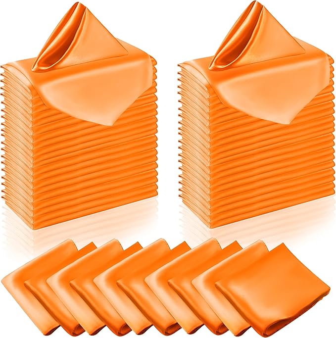 Manyshofu 50 Pieces Burnt Orange Satin Napkins - 12x12 Inches Cloth Napkins, Square Satin Fabric Napkin Set - Soft & Smooth Table Napkins for Wedding Dinner Party Lunch Banquet Restaurant Decoration