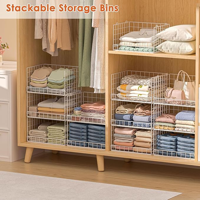 Yociyoga 8-Tier Stackable Closet Organizers and Storage Shelves, Foldable Closet Shelf Organizer, Stackable Storage Bins Drawers for Closet Organizer System, White(Patent Pending)