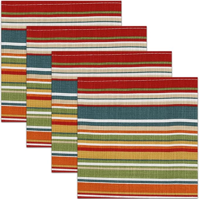 Ruvanti Cloth Napkins Set of 6, 18x18 Inches, 100% Cotton, Washable, Soft & Absorbent, Perfect for Wedding, Christmas, ‎Thanksgiving Dinners - Multi Stripes