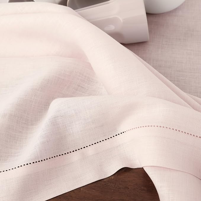 Solino Home Linen Placemats Set of 4 - Classic Hemstitch Pink Placemats 14 x 19 Inch - 100% Pure Linen Table Mats for Mothers Day, Spring, Summer