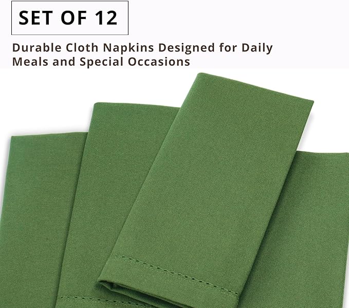 PurpleEssences Set of 12 Hemstitch Cloth Dinner Napkins 100% Cotton - Soft Durable Washable - Ideal for Wedding Spring Easter Summer - Perfect Everyday Use Table Linen 18x18 - Sage Green