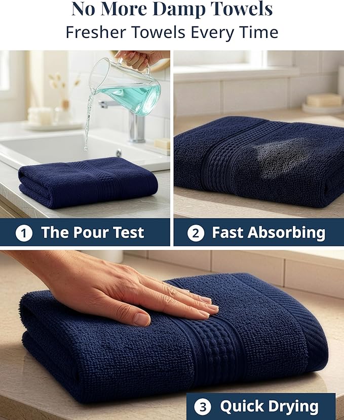 LANE LINEN Hand Towels for Bathroom - 4 Pack (16" x 28") - 100% Cotton Hand & Face Towels - Durable, Lightweight & Quick Dry - Affordable Bathroom Hand Towel, Everyday Essential for Dorm Rooms - Navy