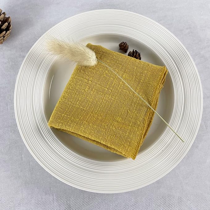 EHLDekol Gauze Cloth Napkins 6 Pack 16x16 Inches 100% Natural Soft Cotton Weddings Decorative Parties Family Everyday Use Bulk Linen Dinner Napkins (Gold/Yellow, 6 Pack)