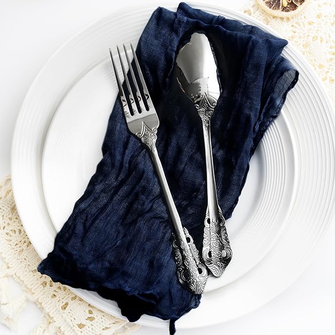 60 Pack Navy Blue Cheesecloth Napkins Washable Set of 60 Navy Blue Cloth Napkins 21x21 Inches Rustic Boho Cotton Gauze Dinner Table Napkins for Wedding Bridal Baby Shower Summer Party Table Decor