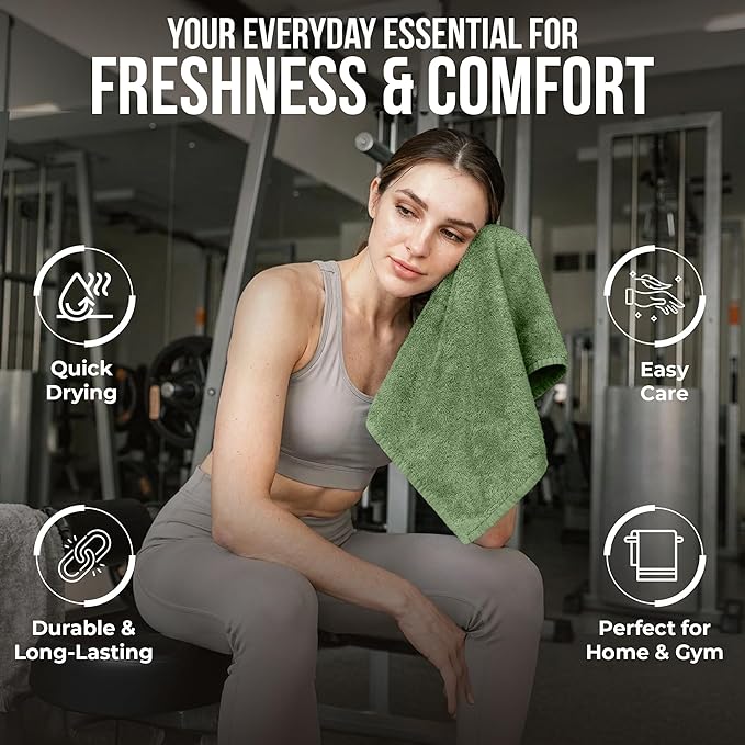 RIVERSIDE Pack of 12 Washcloths, 12 x 12 Inches, 100% Cotton, Premium Flannel Face Cloths, Highly Absorbent & Soft Feel Fingertip Towels (Sage Green, 12 Pack)