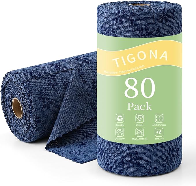 Microfiber Cleaning Cloth Roll,80 Pack Cleaning Towels,Lint Free Rags Paper Towels & Tear Away Reusable Towels,Washable Shop Rags Floral Wipe Cloth,Wash Cloths Dish Rags for Car Kitchen Window