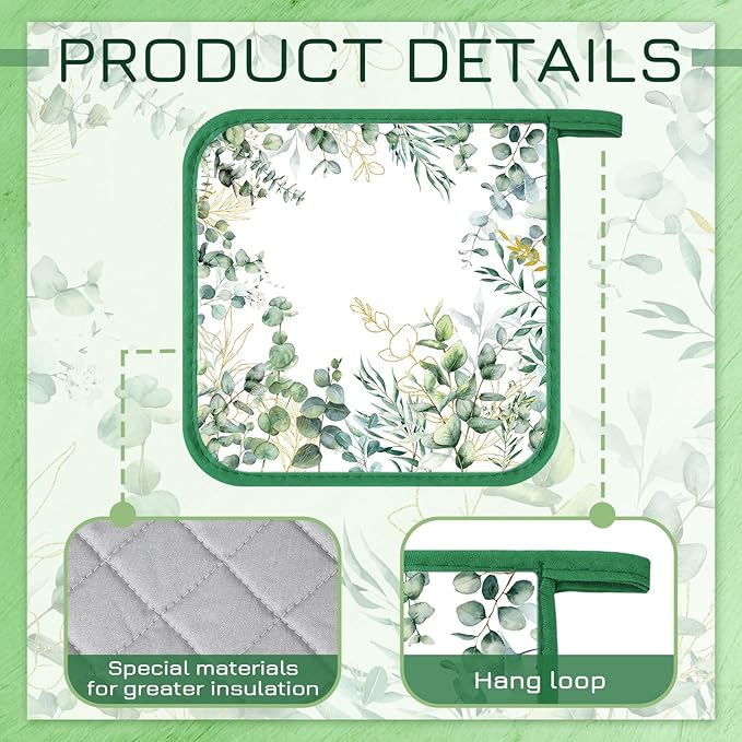 Bencailor 12 Pcs Pot Holders with Pocket Kitchen Hot Potholders Hot Pad Oven Mitts Cookie Bag Oven Gloves for Kitchen Gift Baking Cooking (Leaves)