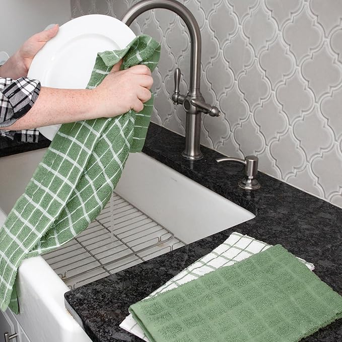 Ritz Premium 100% Cotton Terry Check Kitchen Dish Towels - Highly Absorbent, Super Soft, Long-Lasting, 25"x15", 3-Pack, Juniper