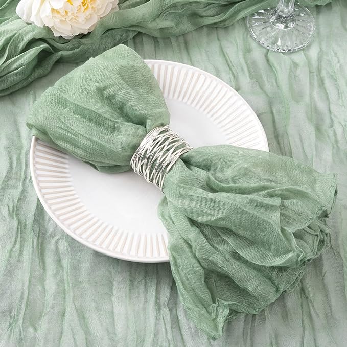 DeZerlor 50 Pack Sage Green Cheesecloth Napkins Spring Cloth Napkins Set of 50 Sage Dinner Napkins Bulk 21x21 Inches for Wedding Bridal Shower Baby Shower Parties