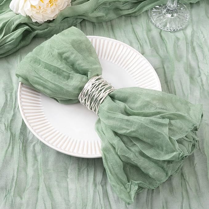 DeZerlor 20 Pack Sage Green Cheesecloth Napkins Spring Cloth Napkins Set of 20 Sage Dinner Napkins Bulk 21x21 Inches for Wedding Bridal Shower Baby Shower Parties