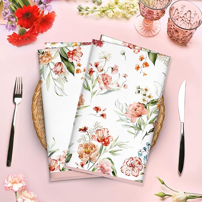 Watercolor Flowers Microfiber Kitchen Towels, Soft Absorbent Pink Floral Hand Towel 15.7 × 23.6 Inch, Thick Dish Cloth for Party Anniversary Holiday Decoration, Housewarming Gifts for Mom