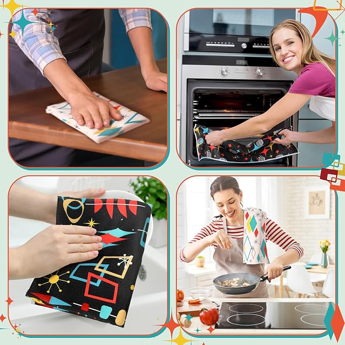 Bencailor 6 Pcs Black Geometric Kitchen Towels Decorative Sets Dish Towels Absorbent Fast Drying Hand Tea Vintage Hanging Reusable Cleaning Dishcloths for Cooking Farmhouse Bathroom Accessory