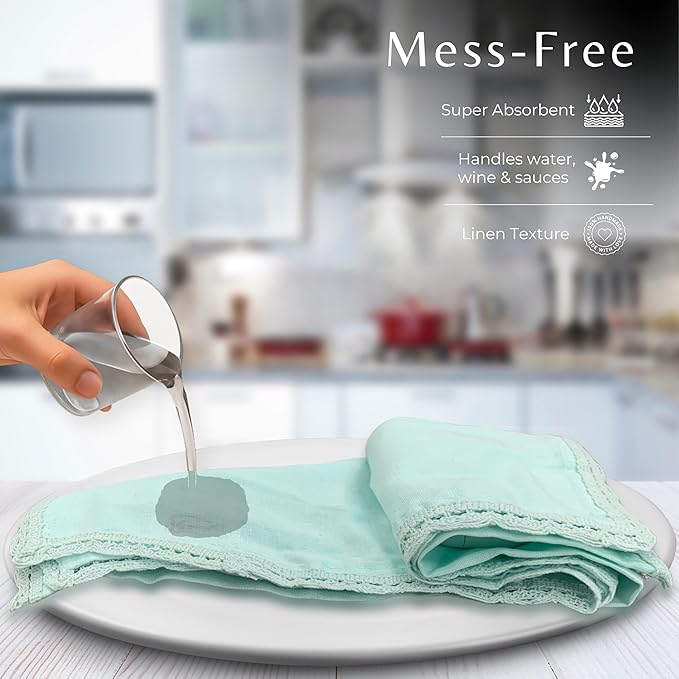 Ramanta Home Linen Flax Cloth Napkins Set of 12 Baby Blue, 18x18 Inch | Easter Premium Cotton Linen Flax Lace Soft & Durable | Washable Ideal for Spring Basket Décor, Wedding, Kitchen, Everyday Use
