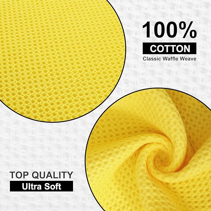 Kitinjoy 100% Cotton Kitchen Dish Cloths (12 X 12 Inches, Yellow), 6 Pack Waffle Weave Ultra Soft Absorbent Dish Towels for Drying Dishes Quick Drying Kitchen Towels Dish Rags