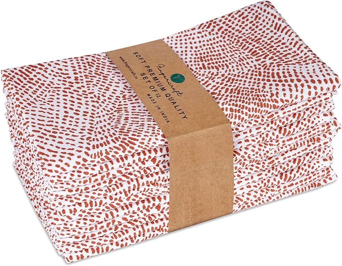 FINGERCRAFT Cloth Napkins, Set of 12 Cotton Linen Blend Printed Dinner Napkins Cloth Mitered Corner Perfect for Parties Dinners Weddings Cocktail Christmas Easter 20x20 Abstract Dot