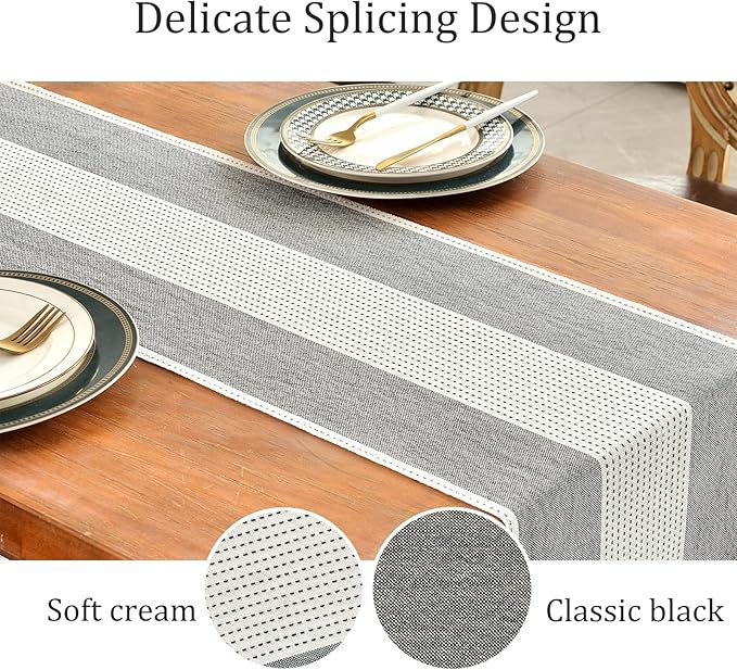 Wracra Linen Table Runner, Farmhouse Macrame Table Runners 108 Inches Long for Dining Table Decor, Wedding, Party and Dresser Decor (Black,108")