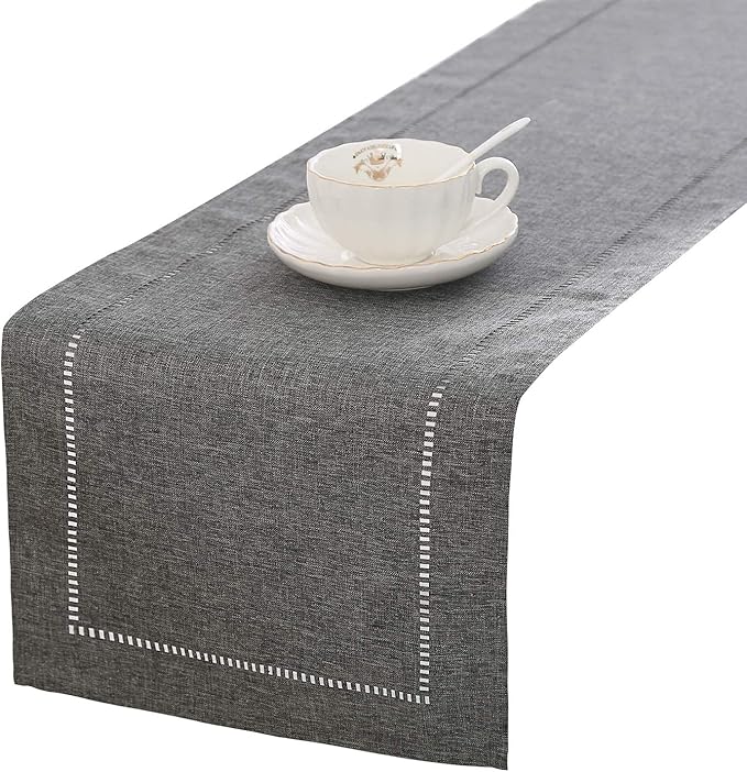 Tosewever Decorative Linen Table Runner Farmhouse Style Tabletop Collection 14 x 72 Inches Table Runners for Everyday Dining Wedding Party Holiday Home Decor (14" x 72", Grey/Straight)