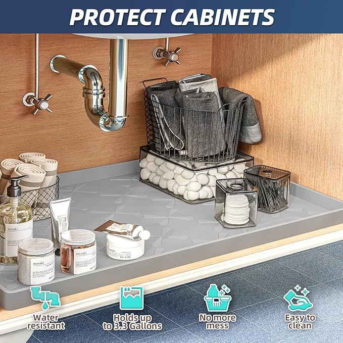 SIKADEER 40" x 19" Under Sink Mat Waterproof, Silicone Mat Kitchen Drawer Shelf and Cabinet Liner, Sink Protector for Kitchen Organizers and Storage, Boot Tray Pet Food Mats