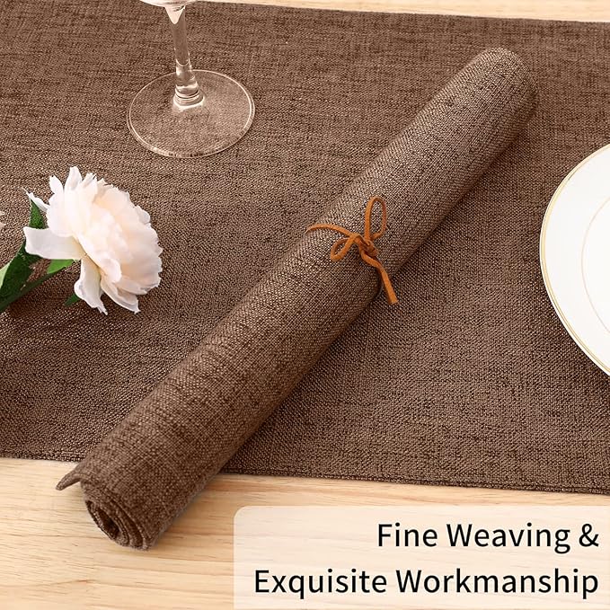 Homaxy Cloths Placemats for Dining Table Set of 4, Heat Resistant Washable Cotton Linen Blend Table Mats, Easy to Clean Place Mats for Indoor Outdoor Party Kitchen Decoration, 13" x 18", Brown