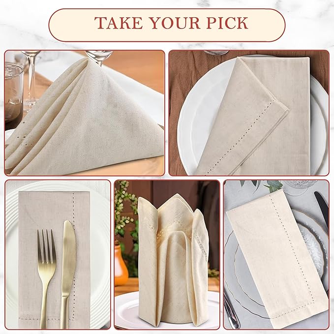 Vintage Vista Cotton & Flax Fall Cloth Napkins Set of 12 (18" x 18") - Table Napkins Cloth Washable & Reusable for Everyday Use & Easter - (Natural Color)
