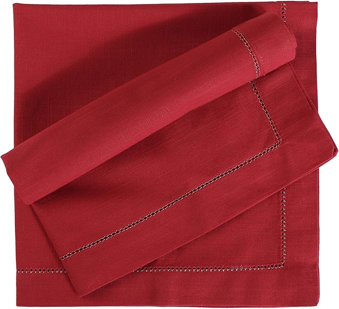FINGERCRAFT Cloth Napkins, Hemstitch Napkins Cloth, 20x20 Inch Generous Golden Zari Picot Hem, Mitered Corner, Premium Quality Perfect for Parties Dinners Weddings Set of 12 Christmas Color Tango Red