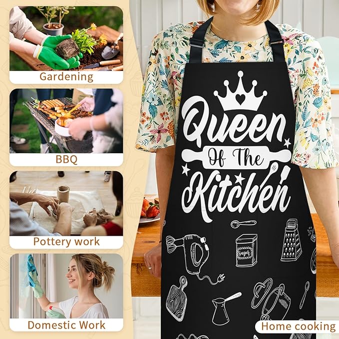 Apron with Pockets for Woman - Adjustable Kitchen Cooking Apron Chef Apron for Grilling BBQ Baking