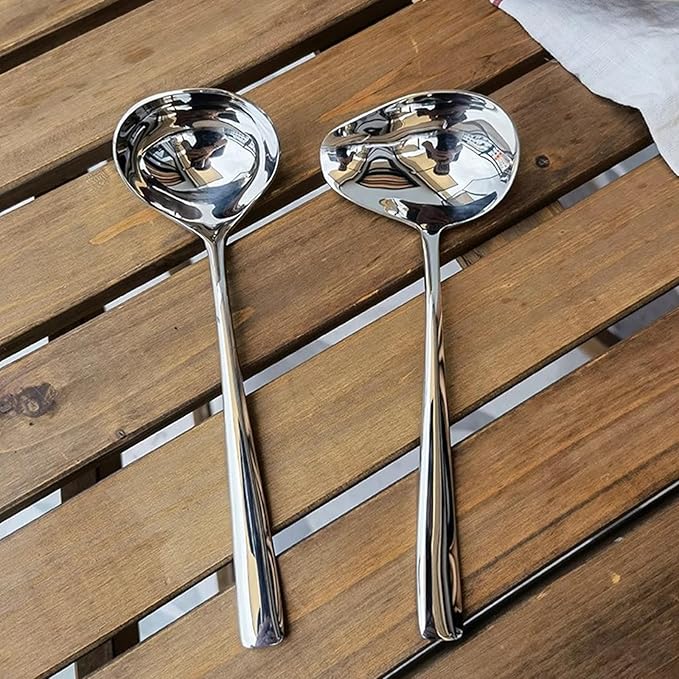 Generic Stainless Steel Small Sauce Ladle, With Pouring Spout Gravy ladle, for Salad dressing and dressings, 7.4Inches 2 Pieces Dishwasher Safe
