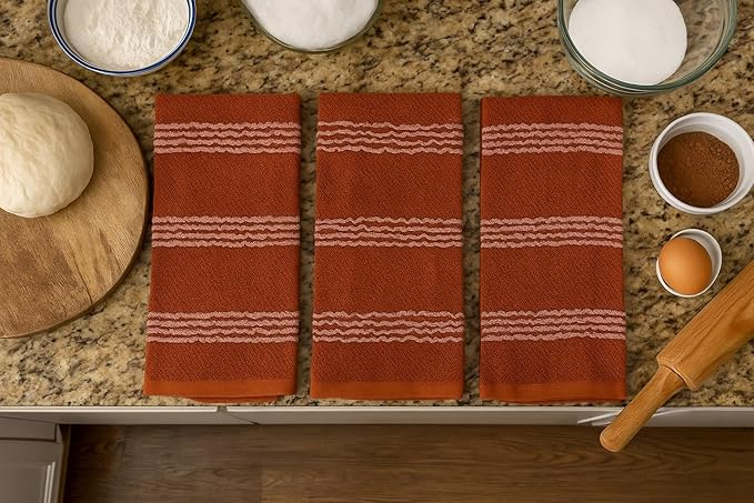 Serafina Home Terracotta Orange Rust Kitchen Hand Dish Towels: Oversized 18" x 28",100% Cotton Soft Absorbent Dish Cloths for Cleaning Drying, Set of 3 Multipurpose for Everyday Use