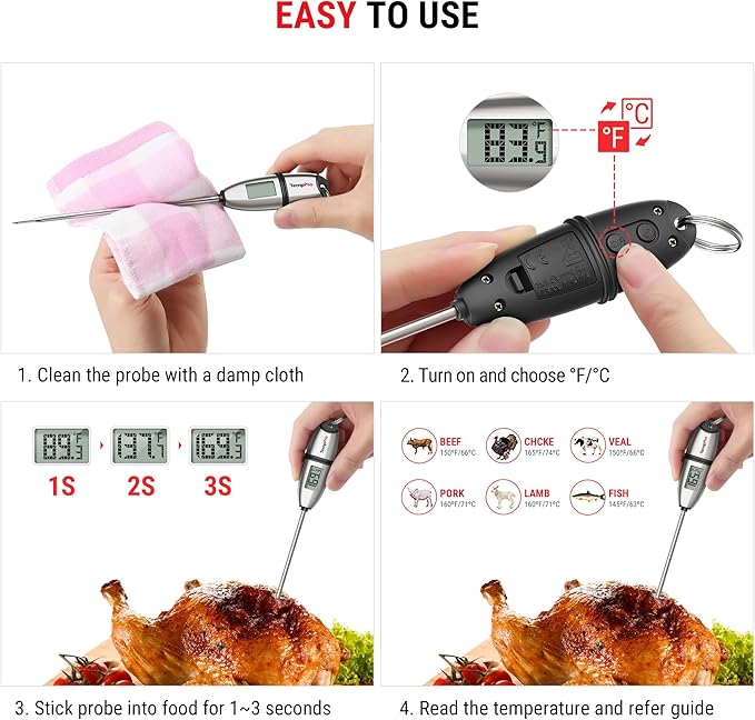 TempPro TP02S Digital Food Thermometer for Cooking Bread Baking Sourdough Liquids, Meat Thermometer Digital with Super Long Probe for Kitchen BBQ Yogurt Candy Making Accessory (Previously ThermoPro)
