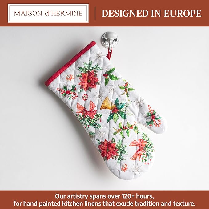 Maison d' Hermine Oven Gloves 100% Cotton Oven Mitt 7" x 13" with Loop Heat Resistant BBQ Cooking Gloves for Thanksgiving Christmas Decorations Baking Handling Hot Pans (Pack of 1, Chromo)