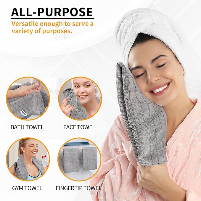 Hand Towels for Bathroom, 24 Pack 25''*15'' Microfiber Grey Bath Hand Towels, Quick Dry Lint Free Soft Absorbent Bulk Washcloths Decorative Fingertip Towels for Hotel Travel Kitchen