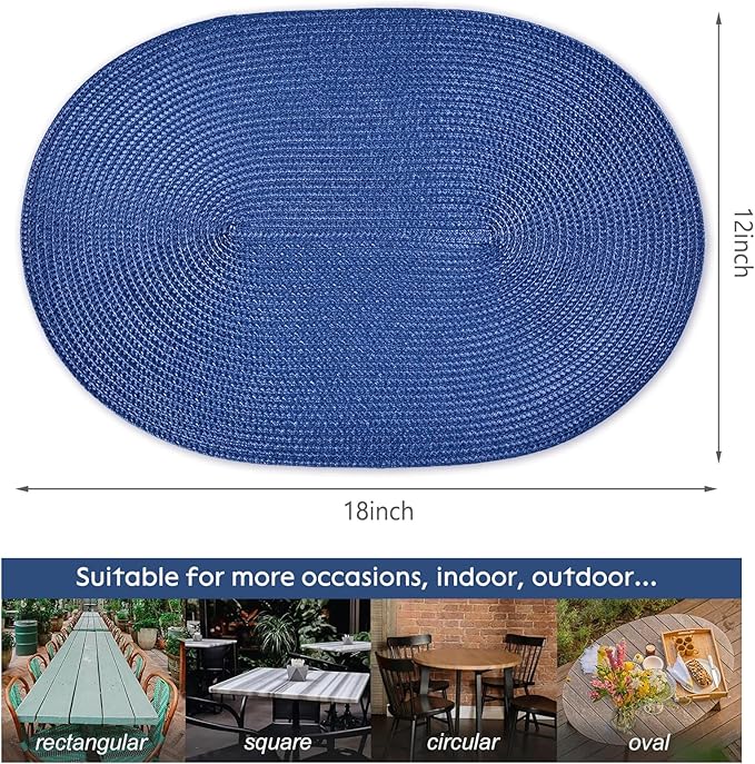 AHHFSMEI Placemats Set of 6 for Dining Table Washable Woven Non-Slip 18x12 inches Placemat Heat-Resistant Durable Table Mats for Dining Table Easy to Clean(Navy Blue)