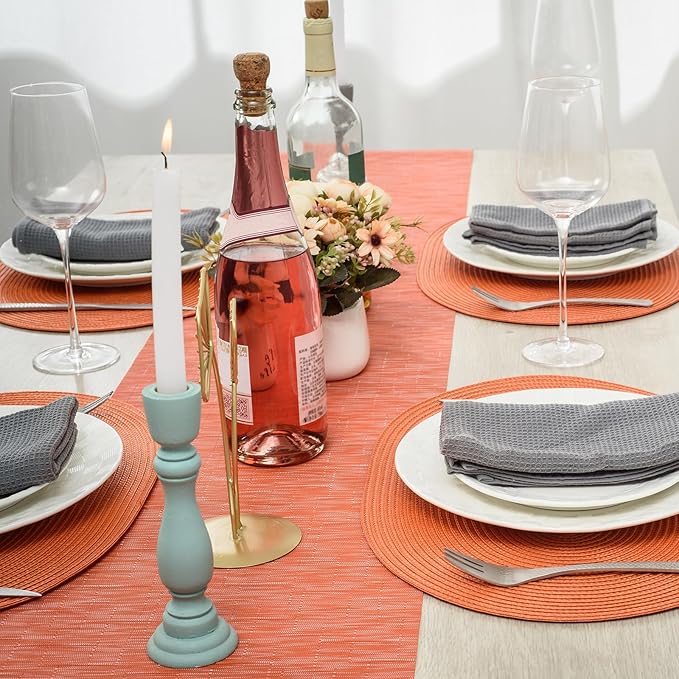 AHHFSMEI Placemats Set of 6 for Dining Table Washable Woven Non-Slip 18x12 inches Placemat Heat-Resistant Durable Table Mats for Dining Table Easy to Clean(Oval Orange,6)
