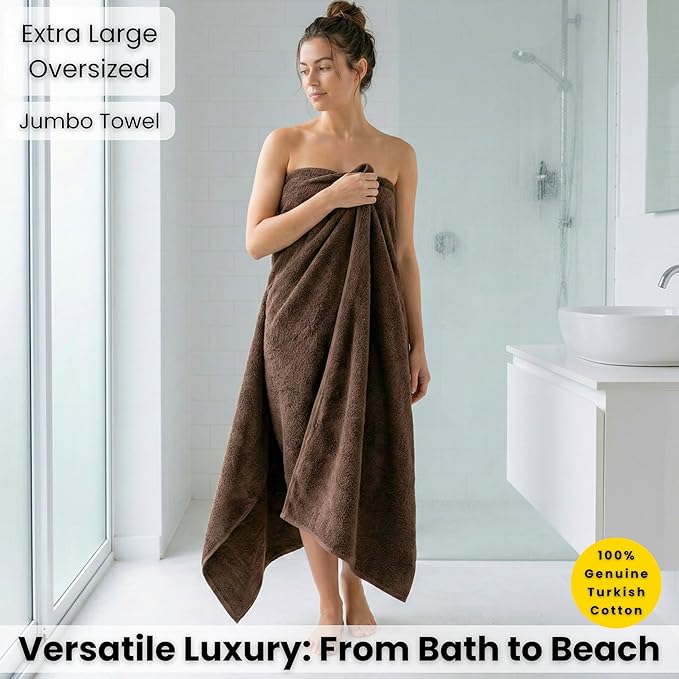 SALBAKOS Luxury 100% Turkish Cotton Bath Sheets 40x80 in Oversized Extra Large Bath Towels Thick Soft Absorbent Turkish Towel for Spa Beach (Pack of 1, Chocolate, Jumbo Bath Sheet)