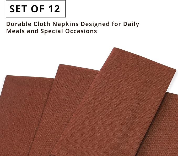 PurpleEssences Rust Set of 12 Cloth Dinner Napkins 100% Cotton 18x18 Inch - Soft Durable Washable - Ideal for Farmhouse Party Spring Easter Summer - Perfect Everyday Use Table Linen - Rust