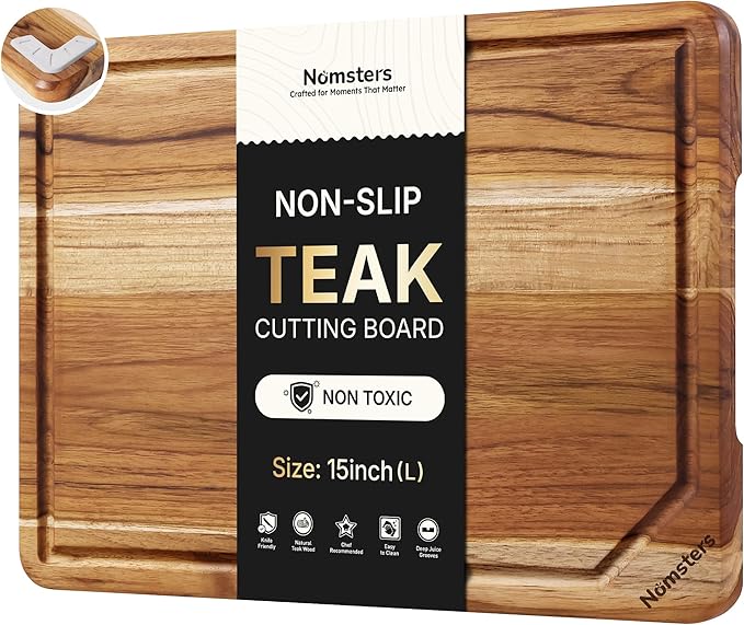 Teak Cutting Board 15inch Non Slip Over Sink Kitchen 2026 First Apartment Essentials Wooden Cutting Board New Home Must Haves Accessories House Warming Decor Housewarming Hostess Host Gifts L