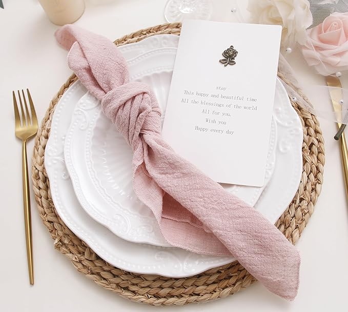 Dinner Cloth Napkins Set of 10,Gauze Napkins 100% Soft Cotton,Washable Spring Easter Cloth Napkins for Wedding Decorative Bridal Shower Family Everyday Use,40 * 40cm (16 * 16 inches),Dusty Pink