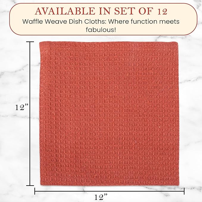Vintage Vista 100% Cotton Waffle Dish Cloths (Pack of 12) - Dish Rags for Washing Dishes - Reusable & Highly Absorbent Kitchen Towels - Kitchen Rags fo Easter - (12" x 12" - Multicolor I)