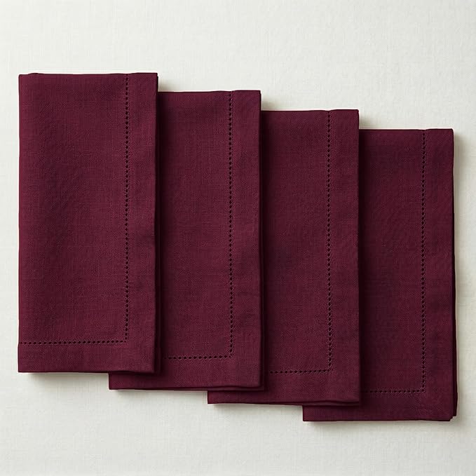 Palisa Burgundy Cotton Napkins Set of 4 | Premium Hemstitch Detailing Cloth Dinner Napkins 18x18 Inch | Soft Washable & Reusable Table Napkins for Everyday Use Weddings Parties Restaurants & Hotels