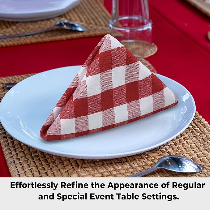 Urban Villa Cotton Dinner Napkins Set of 6, Highly Absorbent 20x20 Inches Premium Cloth Napkins Hotel Quality Reusable & Washable Table Dinner Napkins for Home & Weddings - Red/White, Checks