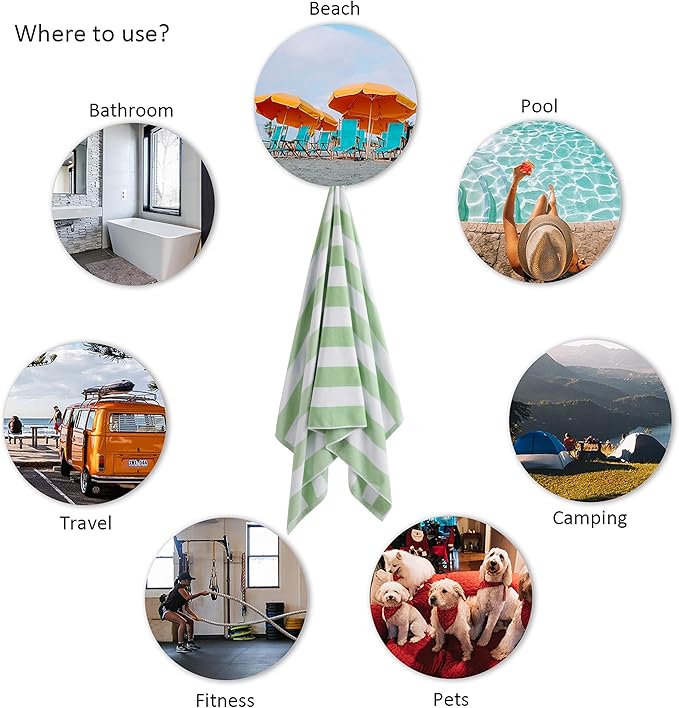 LULUHOME Large Oversized Beach Towel - Big Cotton Towel 36 x 70 Inch Striped Pool Towel, XL Cabana Soft Swimming Towel for Adult Men Women,Pastel Green