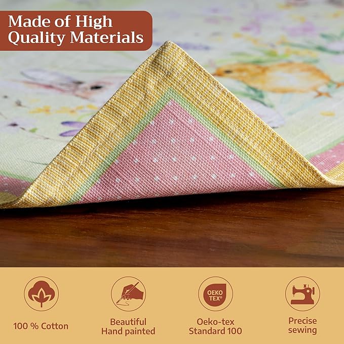 Maison d' Hermine Placemats Set of 4 100% Cotton Washable Cloth Place Mats Reusable Table Mats for Kitchen Dining Party Wedding Gifts for Mothers Day Spring/Summer (Easter Zest, 13" x 19")
