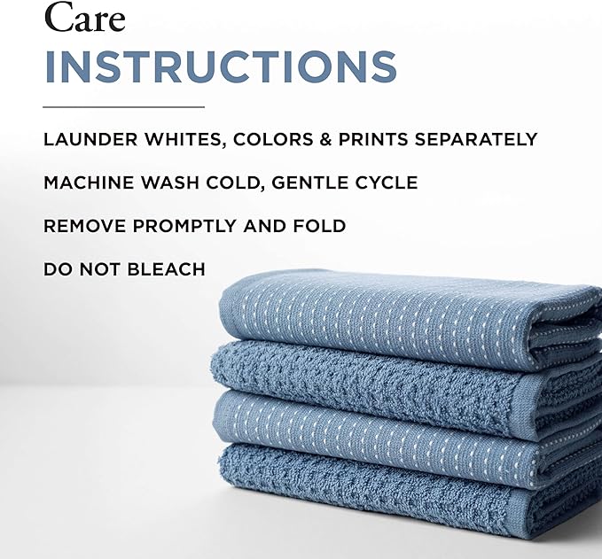 Thyme and Sage 100% Cotton Premium Turkish Kitchen Hand Towel Set, 16"x26", Ultra Absorbent, 350 GSM, Borage, Pack of 4