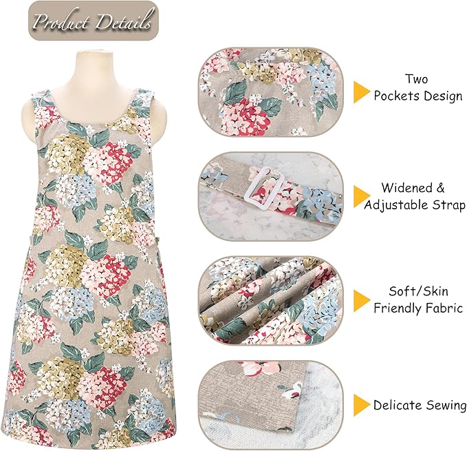 NEOVIVA Kitchen Aprons for Women with Pockets,Cooking Aprons for Women,Vintage Apron for Baking Gardening,Gifts for Mothers