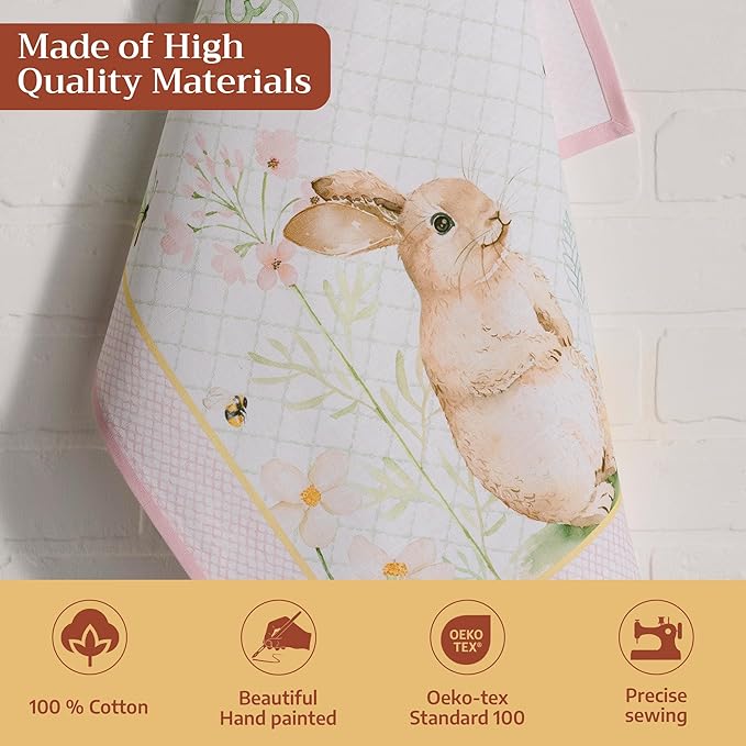 Maison d' Hermine Kitchen Towels Set of 3 100% Cotton 27.50" x 20" Reusable Cloth Tea Dish Towels Absorbent with Hanging Loop for Kitchen Gifts for Mothers Day Spring/Summer (Easter Dew)