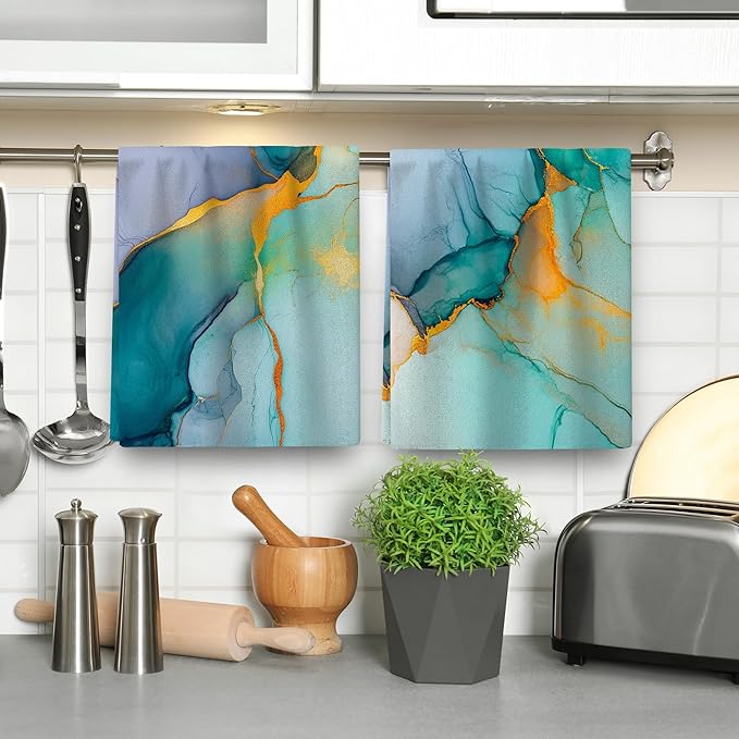 Teal Gold Kitchen Towel Set of 4 Soft Absorbent Marble Texture Turquoise Decorative Hand Towels Abstract Modern Dish Towels for Kitchen Drying Farmhouse Home Decor 16"x24"